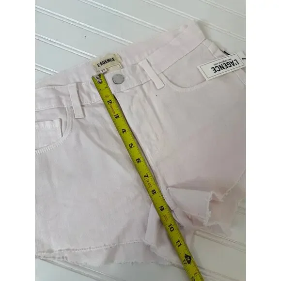 NWT L’AGENCE Audery Denim Shorts Pink & Blue Raw Hem Cut Off Bundle Size 25